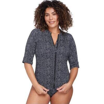 [Black Zig Zag Seurat Sun Safe Rash Top - $99.95]