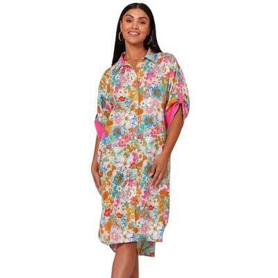 [Verve Shirt Dress in Pink Flourish - $139.95]