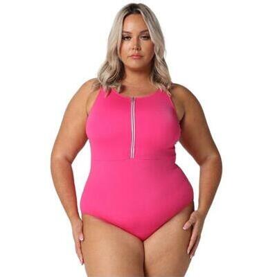 [Chlorine Resistant Pink Sleeveless Zip Up One Piece - $144.95]