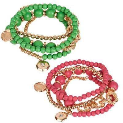 [Vivid Bracelet Set in Vivid Green & Candy Pink - $27.50]