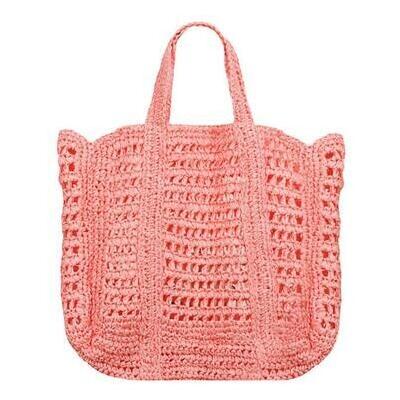 [Large Woven Beach Bag in Peach - $89.95]